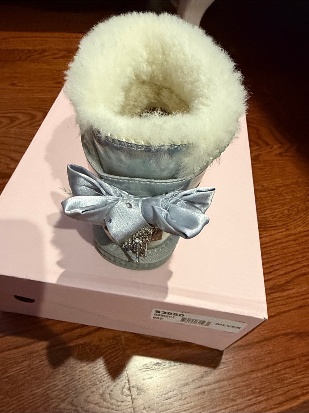 Girl Sparkling Silver Bow Faux-Fur Kids Boots - Picture 3 of 4